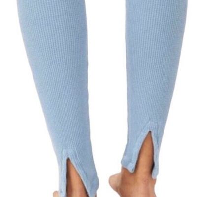 Free People Early Night Cotton Waffle Knit Thermal Leggings In Baby Blue.