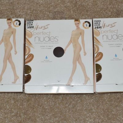 3 New Womens Hanes Perfect Nudes Small Pantyhose Tummy Control Wicking Hosiery
