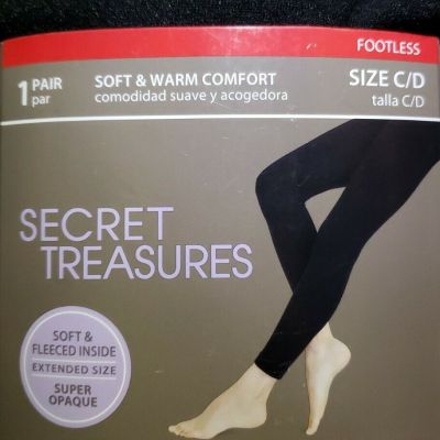 NEW! Secret Treasure Fleeced Footless Tights Black Size C/D 195- 275lb   5'5
