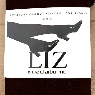 NWT LIZ CLAIBORNE TIGHTS 7419 Black Opaque Control Top  /Nylon / Spandex  Size C