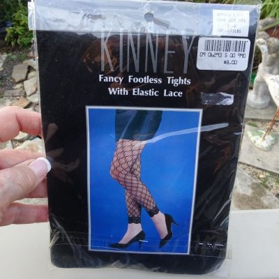 KINNEY Fancy Fishnet Leggings Footless w Lace BLACK one size fits 5'6