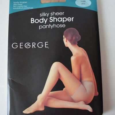 GEORGE Plus Silky Sheer Body Shaper Pantyhose Control Top Sandalfoot Nude 4858