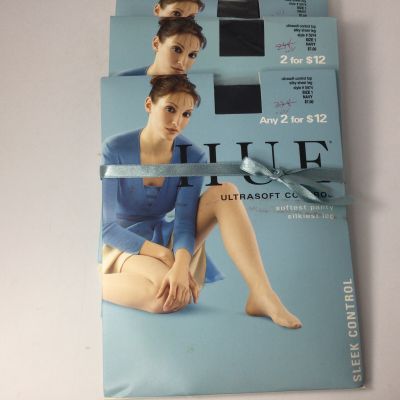 Hue Vintage Pantyhose Sheer Leg Control Top Navy  Siz S/M Lot 3