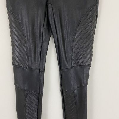 Spanx Leggings Black Moto Style Faux Leather Athletic Casual Pants Small Petite