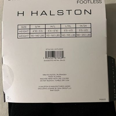Halston Ultra Soft Lining Fleece Footless Tights Small/Medium NEW 2 pairs black