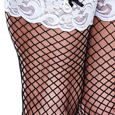New Women's While Lace Topped Fishnet Thigh High Maid Stockings