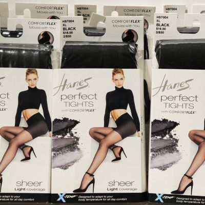 Hanes Sheer Perfect Tights Size XL Black 6 pairs