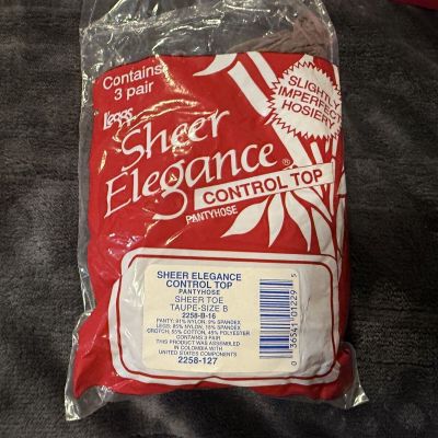 VINTAGE LEGGS SHEER ELEGANCE CONTROL TOP 3 PAIR TAUPE SIZE B PANTYHOSE