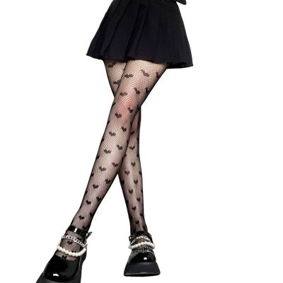 Bottomed Pantyhose Perspective Dressing Up Girls Heart Pattern Stockings Mesh