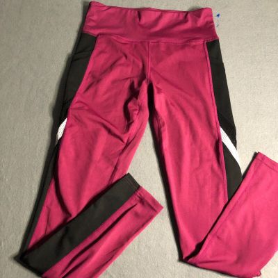 womens leggings large l burgandy red side pockets workout gym yoga mesh s17