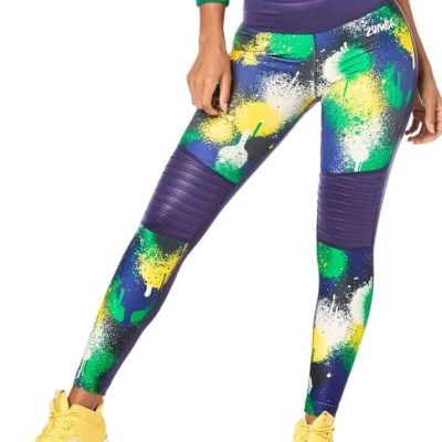 ZUMBA Wear MUST MOVE ANKLE Leggings XS Splatter Mid Rise Work Out NWT