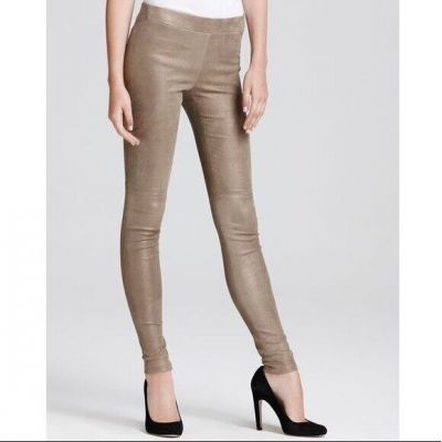 Vince S Metallic Leather Leggings Suede Gold Sand Tight Pants Stretchy Shiny