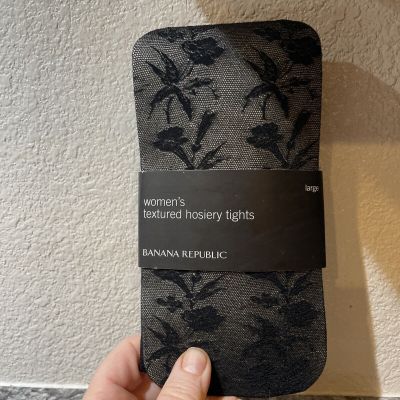 Banana Republic Women's Textured Hosiery Tights Black Floral Large New