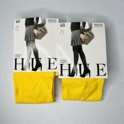 HUE Yellow Opaque Tights Womens Size 1 Sunglow New 2 Pair