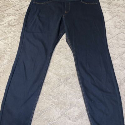 Hue Women's Mid Rise Stretch Denim Legging Plus Size XXL Black Faux Denim NWT