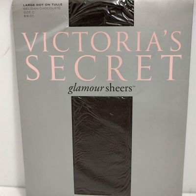 VICTORIA'S SECRET GLAMOUR Sheers Hosiery C Chocolate Large Dot On Tulle Italy