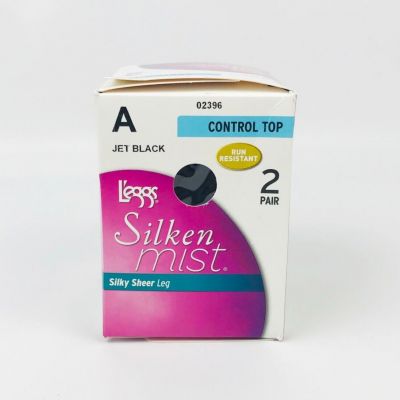 L'eggs Silken Mist Silky Sheer Control Top Pantyhose 2 Pack Jet Black Size A