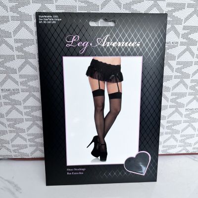 Leg Avenue 1001 Stockings Black Sheer Seamless Women's One Size 90-160 Lbs