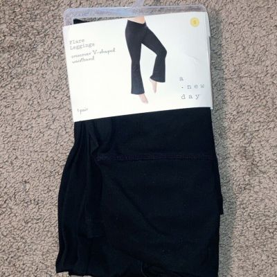 A New Day Flare Leggings Small Black Crossover V-Shaped Waistband Stretchy NWT