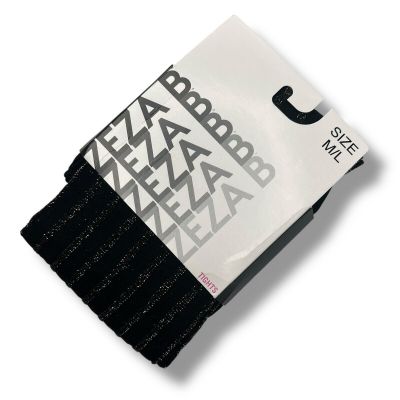 Zeza B Tights Metallic Gold Striped Black Tights Control Top Size M/L New 1 Pair