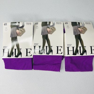 NWT Hue Opaque Tights Dahlia Purple Womens Size 1 No Control Top 3 Pair New