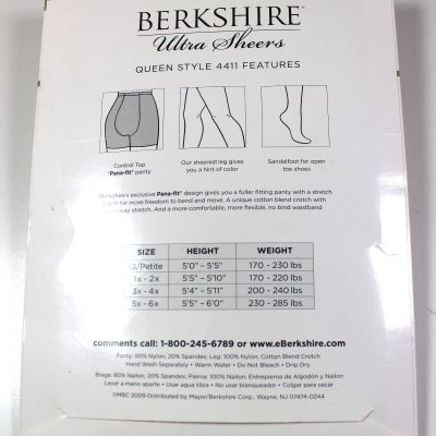 BERKSHIRE Ultra Sheers Q/Petite Stone Style 4411 CT Sandalfoot Retail $9.95