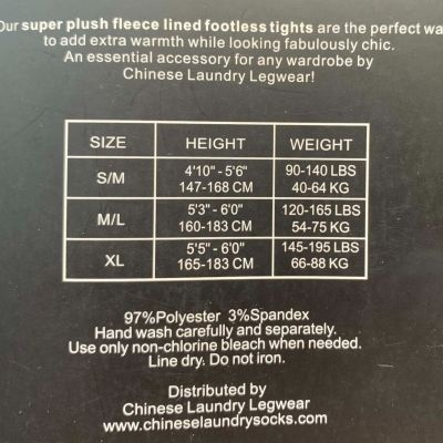 Women's Chinese Laundry Black Fleece Lined Footless Tights M/T Black - 1pair