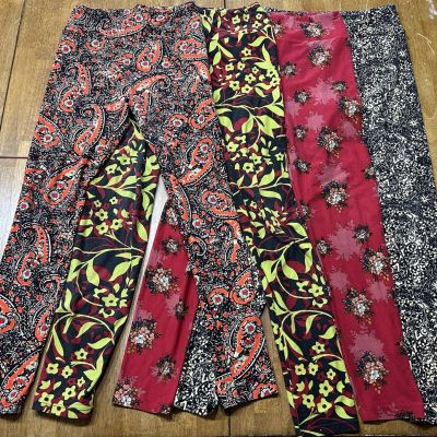 Lot of Women's LuLaRoe Leggings OS One Size LLR 4 Pairs Floral, Paisley