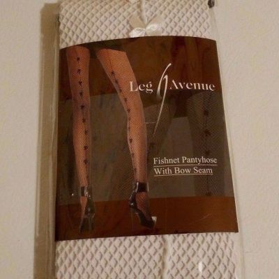 Leg Avenue Fishnet Bow seam 100perc Nylon Pantyhose Hosiery Tights OSFM White H