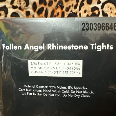 Fallen Angel Fishnet Rhinestone Black Tights, Size M/L