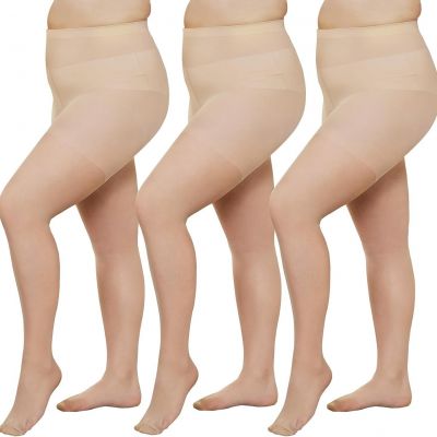 WAKUNA 3 Pairs Women's Plus Size Tights Sheer Pantyhose Nylon Stockings With Rei