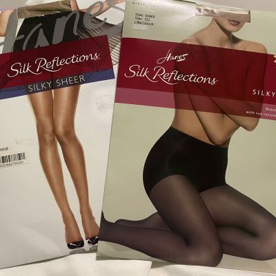 Hanes Silk Reflections Control Top and Non Control Top Panthose Nude Size CD (2)
