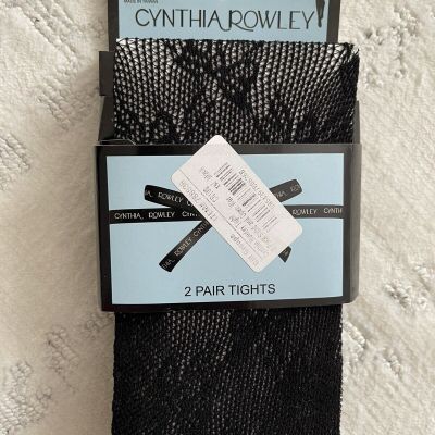 NEW CYNTHIA ROWLEY Black Lace Tights Pantyhose Pattern of Bows Size XS S