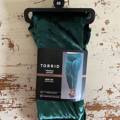 Torrid Premium Legging Full Length Size 00  27” Inseam. Green Crushed Velvet