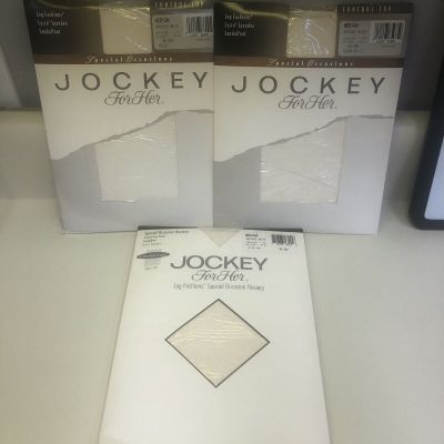 3 Pr Jockey for Her Control Top Pantyhose Antique White Med Tulle, Crochet Lace