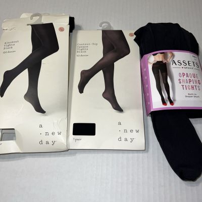 Spanx Asset Sz 5 Black Opaque Shaping Tights Built-In Shaper  New Day Tight L/XL