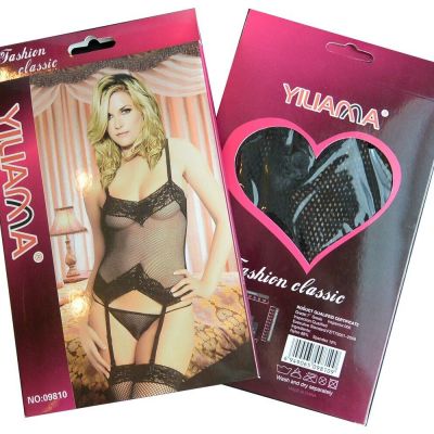 Classically Elegant Sheer Net Lingerie attached with Thigh High Stocking
