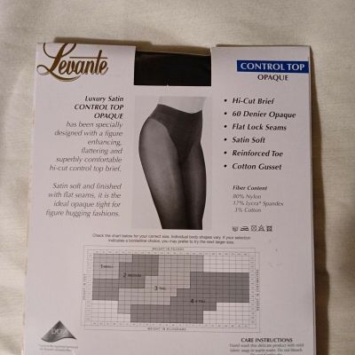 Levante Bodytones Luxury Satin Control Top Opaque Tights Hi Cut Small Carbone