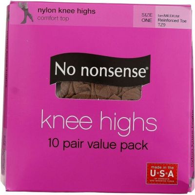 No Nonsense Comfort Top Nylon Knee Highs, Tan TZ9, Size One, 10 pair