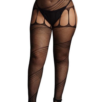 Shots Le Desir Crotchless Stretchy Fishnet Cut-Out Pantyhose Black Queen Size