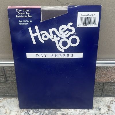 Hanes Too Control Top Pantyhose Size AB Town Taupe  VINTAGE Day Sheers 136