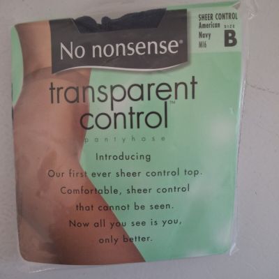 No Nonsense Pantyhose Transparent Control Sheer Control Size B Navy New