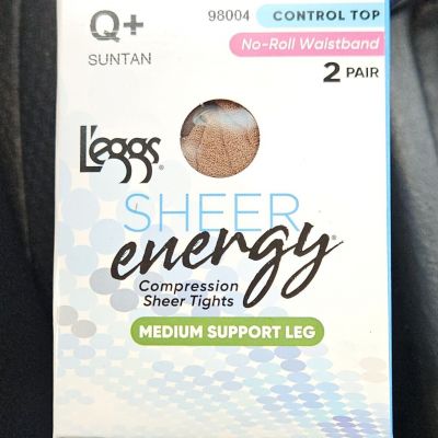 L'eggs 2 Pair Sheer Energy Compression Sheer Tights Medium Support Leg...