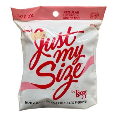 NOS Vintage Just My Size 3X Black Sheer Toe Regular Pantyhose Full/Tall Figure