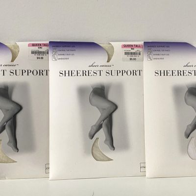 JC Penney Sheer Caress Sheerest Support Pantyhose Queen Tall White/ Bone lot of3