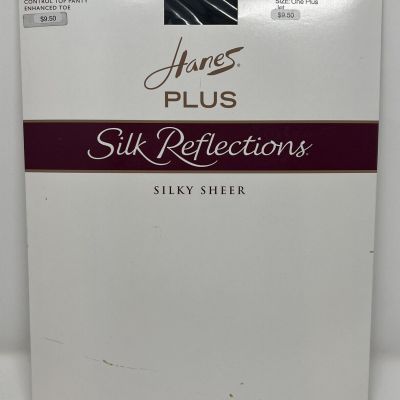 Hanes PLUS Silk Reflections Silky Sheer Size ONE PLUS Pantyhose JET Color