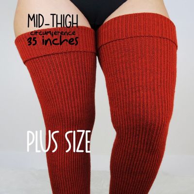 Ribbed PLUS SIZE Thigh High Socks, Cinnamon Women's Long Over The Knee Stocking