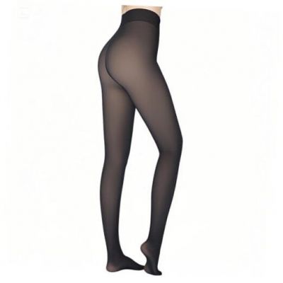 Fleece Lined Tights Women, Warm Large Petite Fake Translucent Black-pantyhose