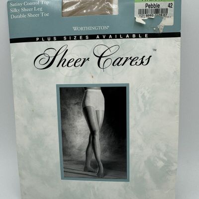 Worthington Sheer Caress Control Top Silky Sheer Hose with Lycra Pebble Average