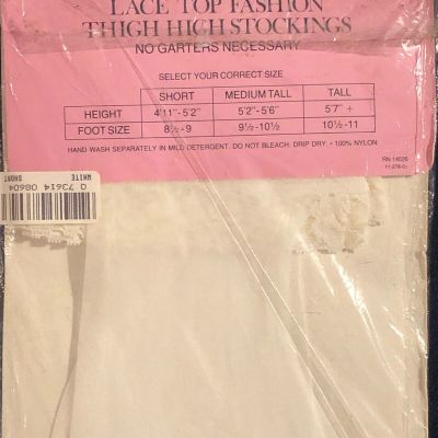 Vintage Lace Top Fashion Thigh Hi High Stockings Short White 4'11-5'2 USA Made